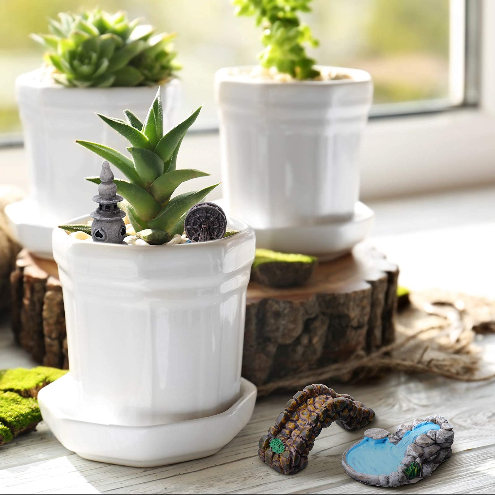 HASTHIP Miniature Garden Bridge Figurines Mini Resin Lighthouse Water Well Fairy Garden Accessories (White, 12 Pieces, Free Size) HASTHIP Miniature Garden Bridge Figurines Mini Resin Lighthouse Water Well Fairy Garden Accessories (White, 12 Pieces, Free Size)